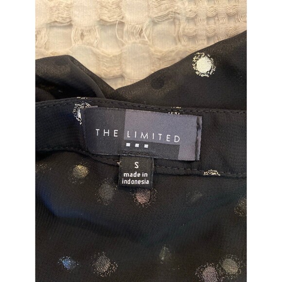The Limited Sheer Blouse Top Size Small  Black w/ Gold Sparkle Dots  V Neck - Picture 8 of 12
